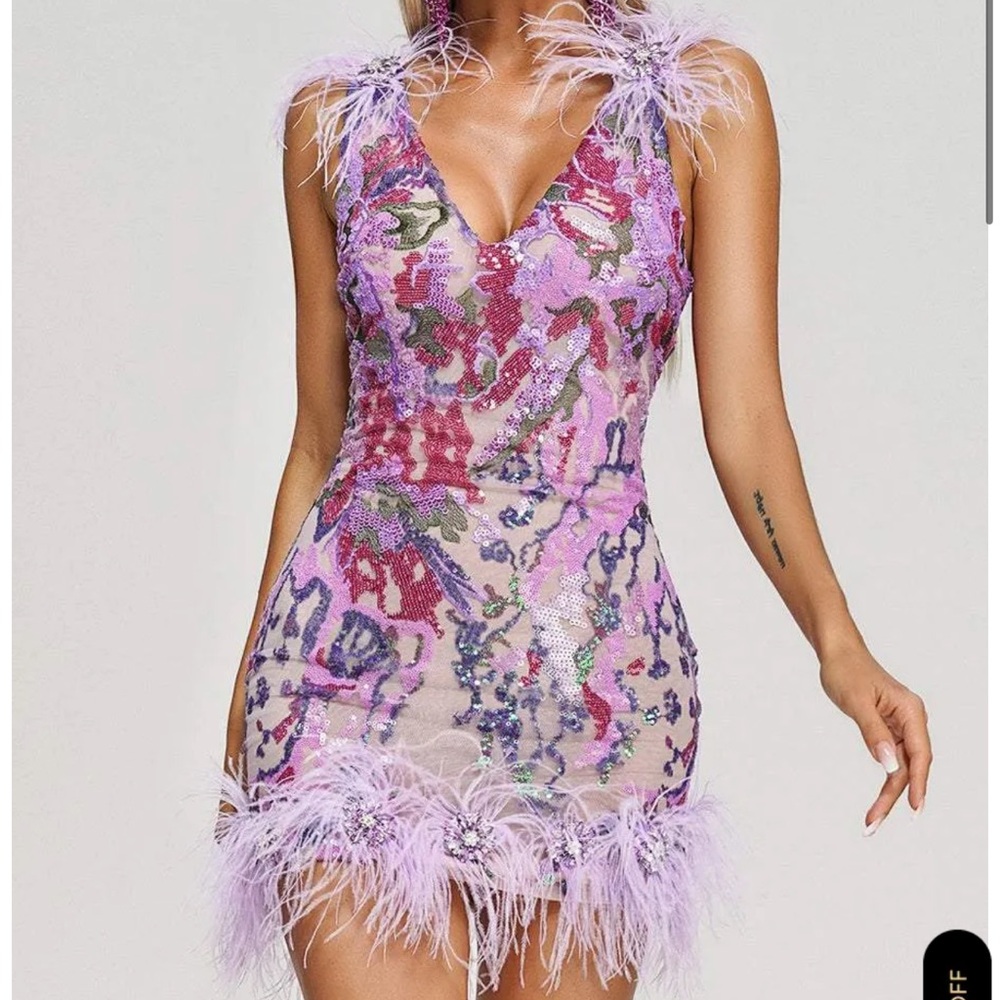 Sequin Feather Mini Dress